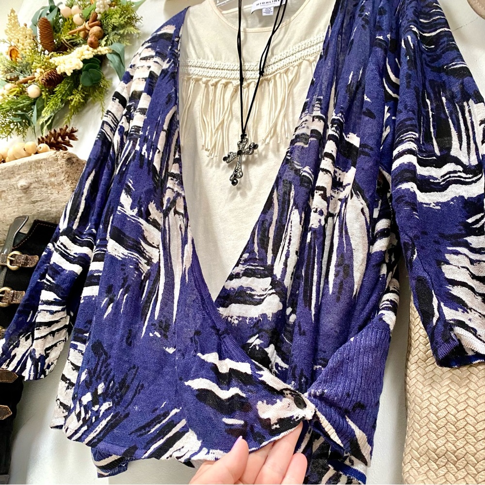 Anthropologie Blue and White Abstract Print Cardigan - Picture 3 of 11